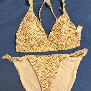 Aerie Cream and Brown Polka Dot Bikini
